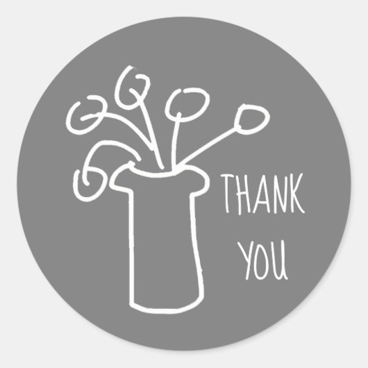 白モダンシンプル輪郭フラワーデザイン ラウンドシール (正面)