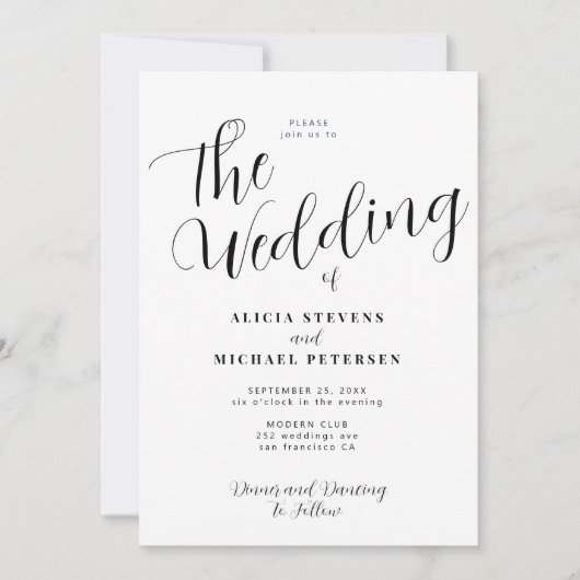 白モダンシンプル黒の写真結婚の 招待状 (正面)