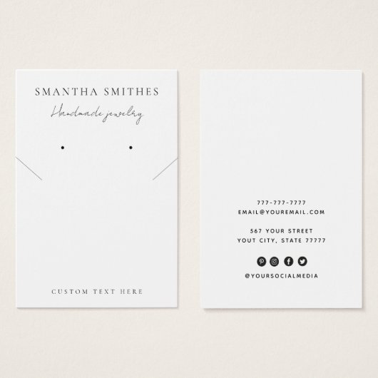 白モダンジュエリーネックレスイヤリングディスプレイカード (正面&裏面)