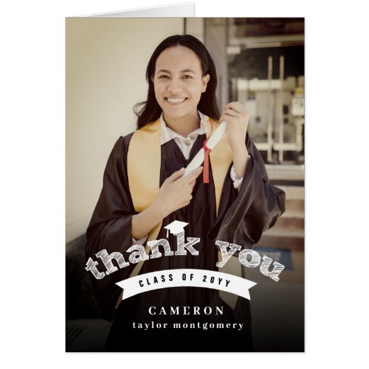 白モダンスケッチ卒業キャップ写真ありがとう (正面)