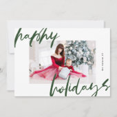 白モダンスタイリッシュと緑の写真happy シーズンカード (正面)