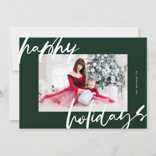 白モダンスタイリッシュと緑の写真happy シーズンカード (正面)