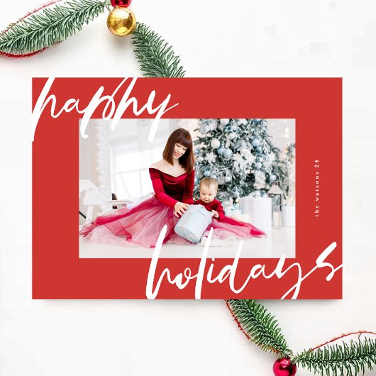 白モダンスタイリッシュと赤の写真happy シーズンカード