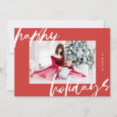 白モダンスタイリッシュと赤の写真happy シーズンカード (正面)