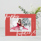 白モダンスタイリッシュと赤の写真happy シーズンカード (スタンド正面)