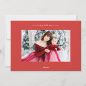 白モダンスタイリッシュと赤の写真happy シーズンカード (裏面)