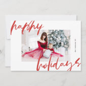 白モダンスタイリッシュと赤の写真happy シーズンカード (正面)