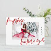 白モダンスタイリッシュと赤の写真happy シーズンカード (スタンド正面)