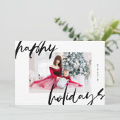 白モダンスタイリッシュと黒の写真happy シーズンカード (スタンド正面)