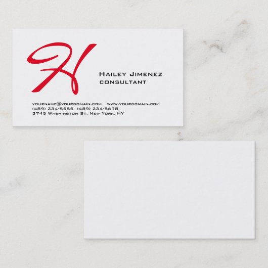 白モダンスタイリッシュ赤モノグラムプロフェッショナル 名刺 (正面/裏面)