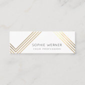 白モダンストライプフェイクのエレガント金ゴールド スキニー名刺 (正面)