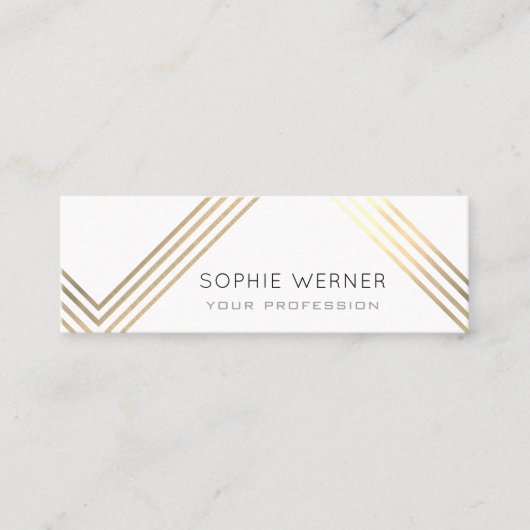 白モダンストライプフェイクのエレガント金ゴールド スキニー名刺 (正面)