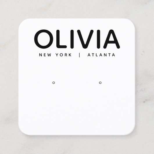 白モダンタイポグラフィはっきりしたイヤリングディスプレイ スクエア名刺 (正面)