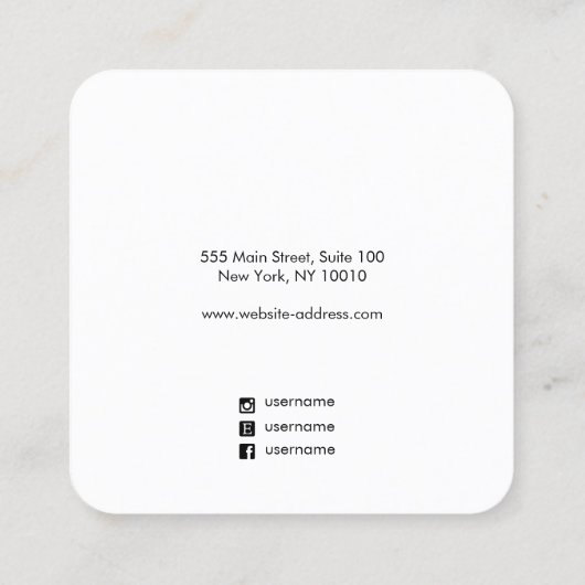 白モダンタイポグラフィはっきりしたイヤリングディスプレイ スクエア名刺 (裏面)