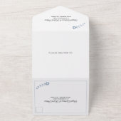 白モダンタイポグラフィダスティブルー結婚ズ オールインワン招待状 (外側)