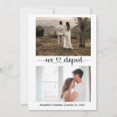 白モダンタイポグラフィ発表の駆け落ち 招待状 (正面)