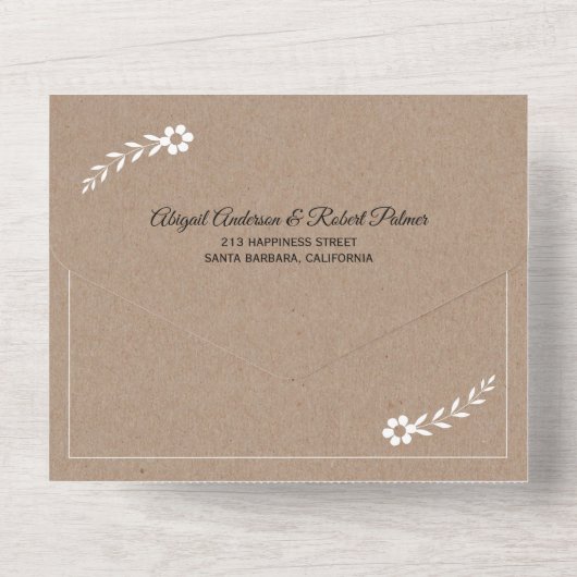 白モダンタイポグラフィ茶色クラフト紙結婚ズ オールインワン招待状 (裏面)