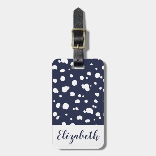 白モダンダルマチアンスポット&ネイビー ラゲッジタグ (正面縦)