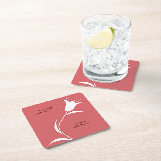 白モダンチューリ結婚ップ スクエアペーパーコースター (インサイチュ)