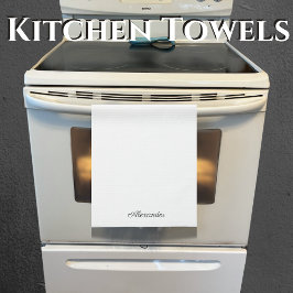 白モダンテンプレート、黒文字 キッチンタオル