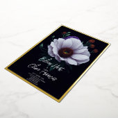 白モダンデイジーダーク冬の金ゴールド縁ど結婚ズ 箔招待状 (回転した状態)