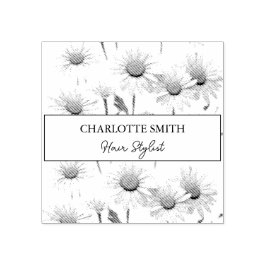 白モダンデイジーフローラトレンディー ラバースタンプ