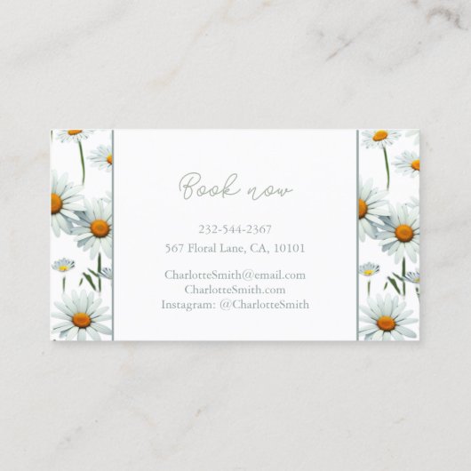 白モダンデイジーフローラトレンディー 名刺 (裏面)