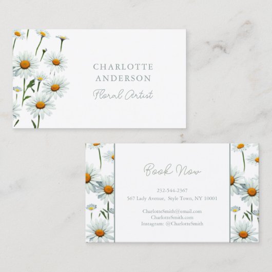 白モダンデイジーフローラ 名刺 (正面/裏面)