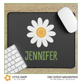 白モダンデイジーモノグラムの マウスパッド