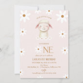 白モダンデイジー私たちの小さな子羊1st誕生日 招待状 (正面)