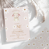 白モダンデイジー私たちの小さな子羊1st誕生日 招待状