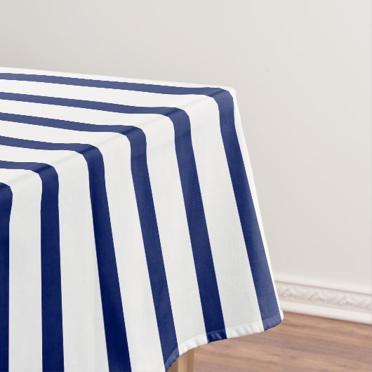 白モダンネイビーストライプブルーエレガント テーブルクロス (インサイチュ)