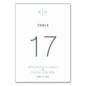 白モダンネイビーブルー結婚のテーブル番号カード テーブルナンバー (裏面)