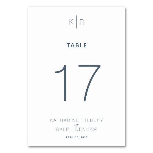 白モダンネイビーブルー結婚のテーブル番号カード テーブルナンバー (正面)
