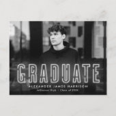 白モダンネオン写真卒業パーティー インビテーションポストカード (正面)