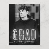 白モダンネオン写真卒業パーティー インビテーションポストカード (正面)