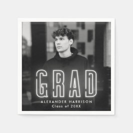 白モダンネオン写真卒業 スタンダードカクテルナプキン