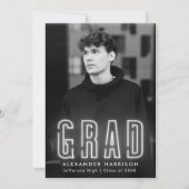 白モダンネオン縦写真卒業 案内状 (正面)