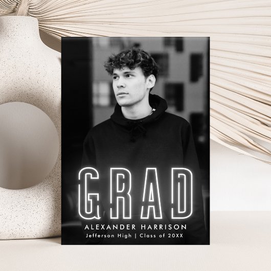 白モダンネオン縦写真卒業 案内状