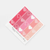 白モダンハートの赤とピンクのバレンタストライプイン スタンダードランチョンナプキン (角)