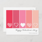白モダンハートの赤とピンクのバレンタストライプイン ポストカード (正面/裏面)