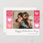 白モダンハートの赤とピンクの写真のバレンタイン ポストカード (正面/裏面)