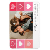 白モダンハートの赤とピンクの写真のバレンタイン マグネット (縦)