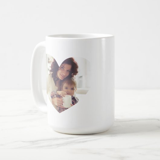 白モダンハートフォトフレーム最高のマー今まで コーヒーマグカップ (正面左)
