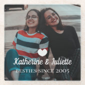 白モダンハート最高の友友の写真 ガラスコースター (正面)