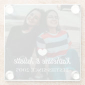 白モダンハート最高の友友の写真 ガラスコースター (裏面)