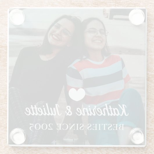 白モダンハート最高の友友の写真 ガラスコースター (裏面)