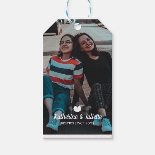 白モダンハート最高の友友の写真 ギフトタグ (正面)