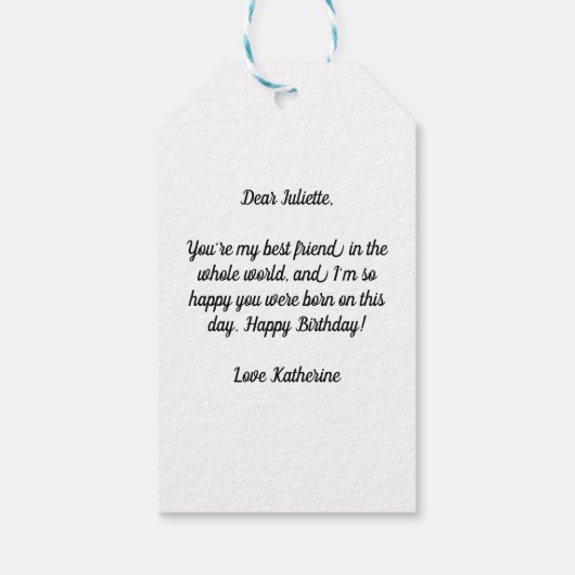 白モダンハート最高の友友の写真 ギフトタグ (裏面)