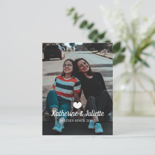 白モダンハート最高の友友の写真 ポストカード (スタンド正面)